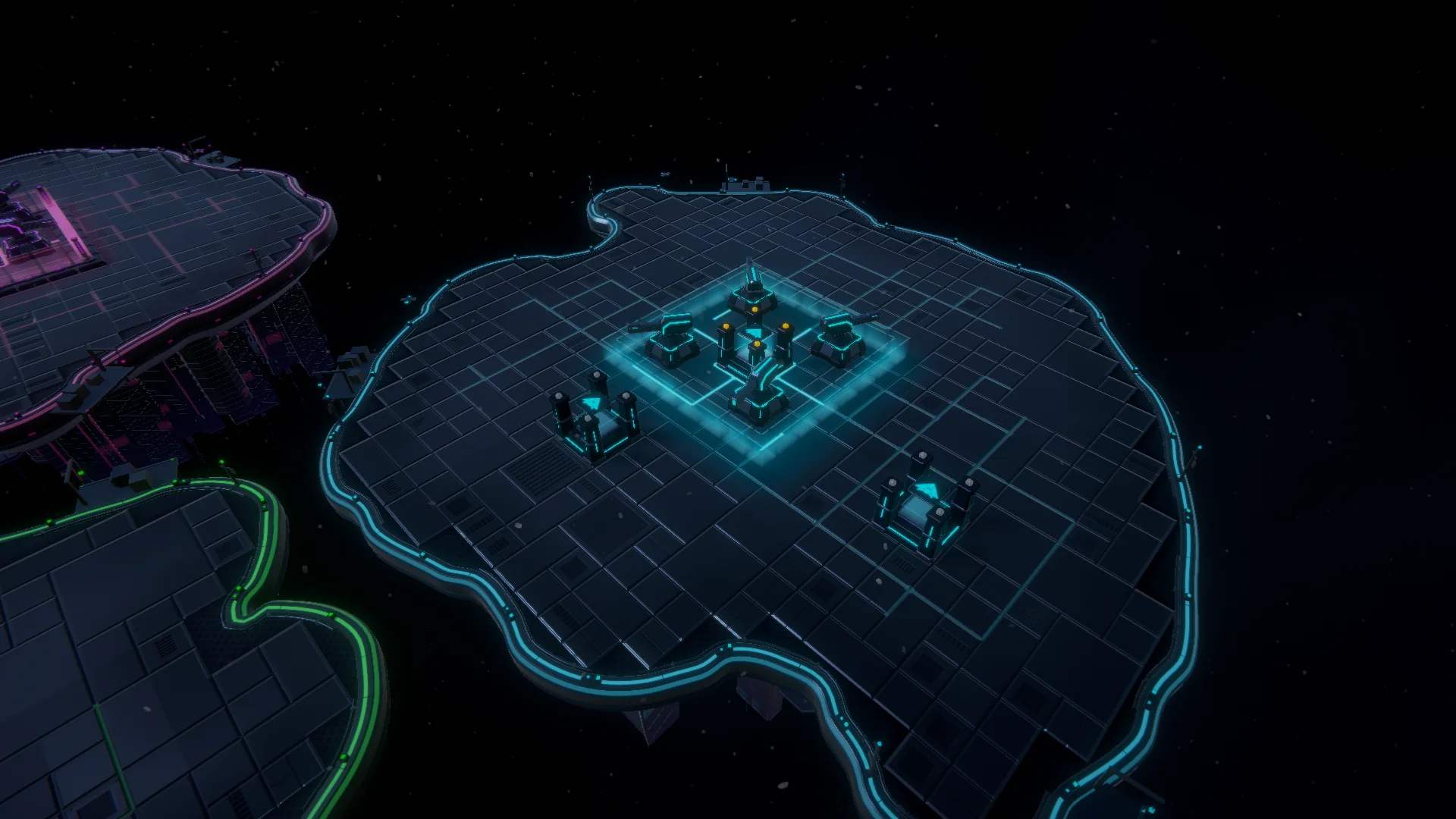 A bastion on a neon island deck